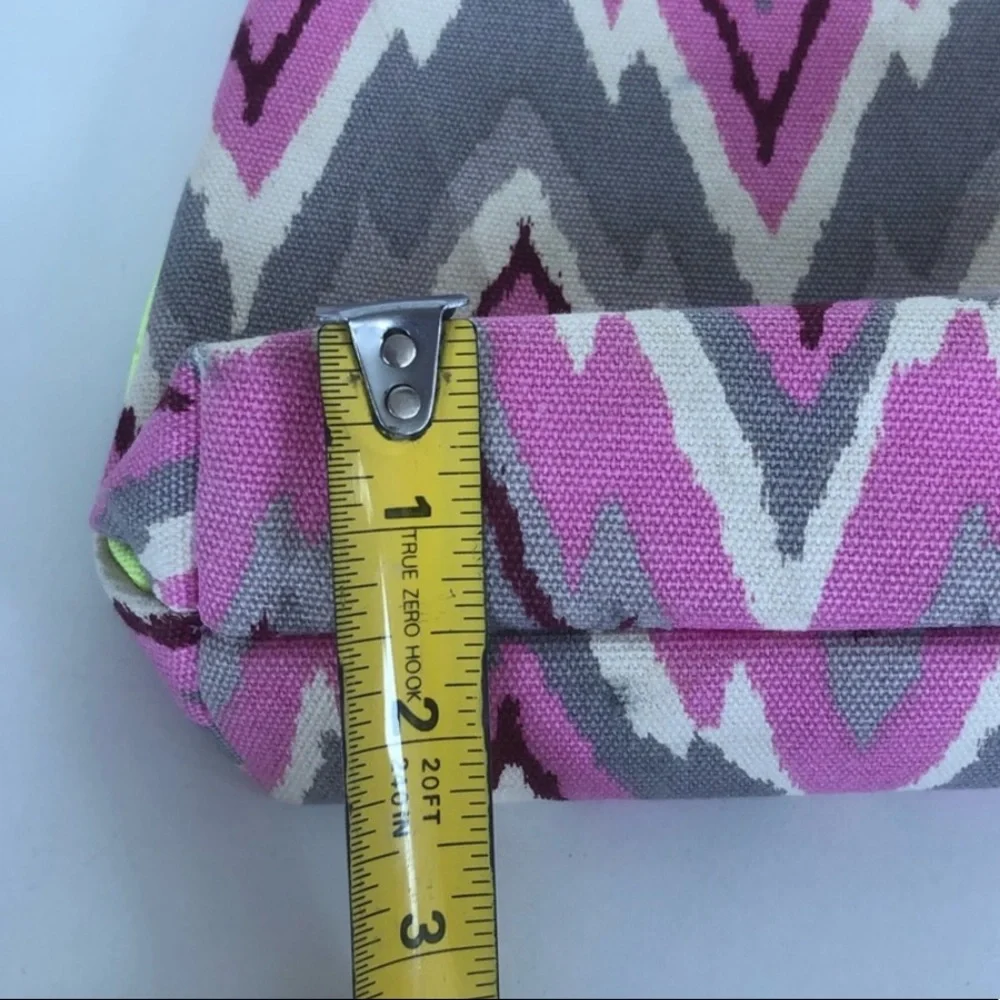 Barneys New York Vibrant Pink and Gray Chevron Cosmetic Bag